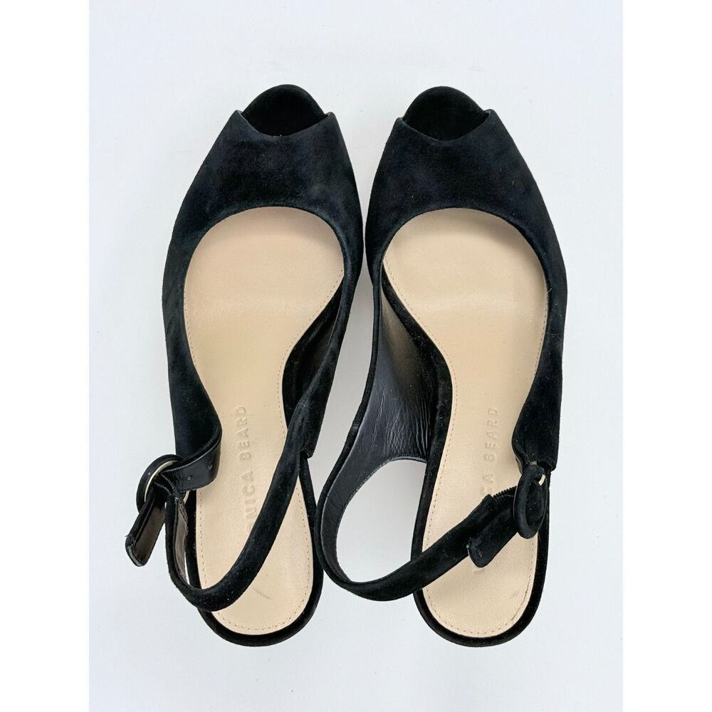 NWOB Veronica Beard Dali Black Suede Peep Toe Cork Wedge Platform Sandals Size 7 - Picture 11 of 14
